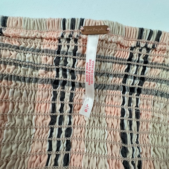 Free People Cream and Brown Pleated Tie Front Mini Sundress - Picture 7 of 9